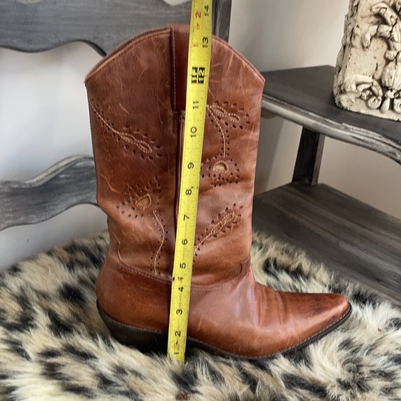 Matisse Brown Leather Pointed Toe Cowboy Boots Cutout Turq. Floral Design - Picture 9 of 11